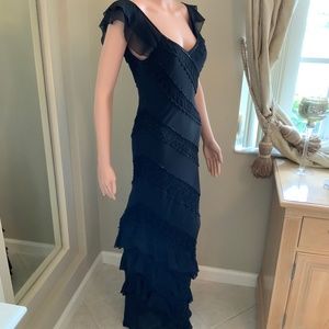 Cache Long Black Dress Stoned Appliques